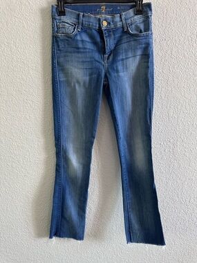 7 For All Mankind Skinny Bootcut Jeans Raw Hem Side Slit Stretch Denim Size 27